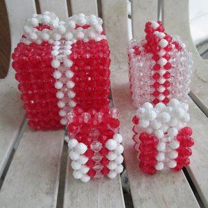 Handcrafted Beaded Christmas Presents Decoration Set of 4
